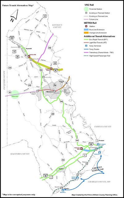 Proposed transit expansion map, Prince William County, Virginia
