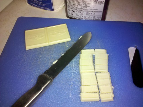 cutting white chocolate