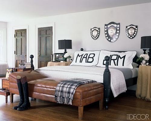 Elle Decor {gray, black, white and leather rustic modern bedroom} by recent settlers