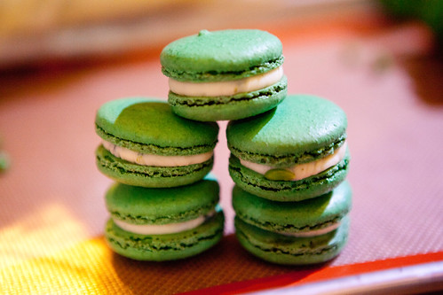 Stack of just made pea & mint macarons