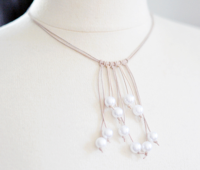 pearl and raw leather  drop necklace diy   
