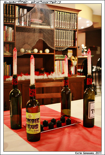 Wine Bottle candles & book shelf