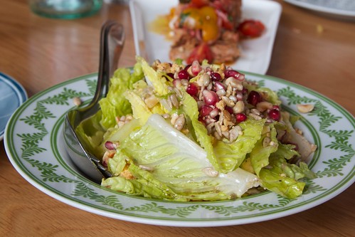 Salad with dehydrated shankleesh, hazelnuts, sunflower seeds and pomegranate