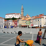 The pastel colors of the medieval town Piran