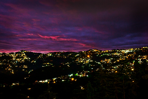 Evening view of Shimla city from my home, Himachal Pradesh, India