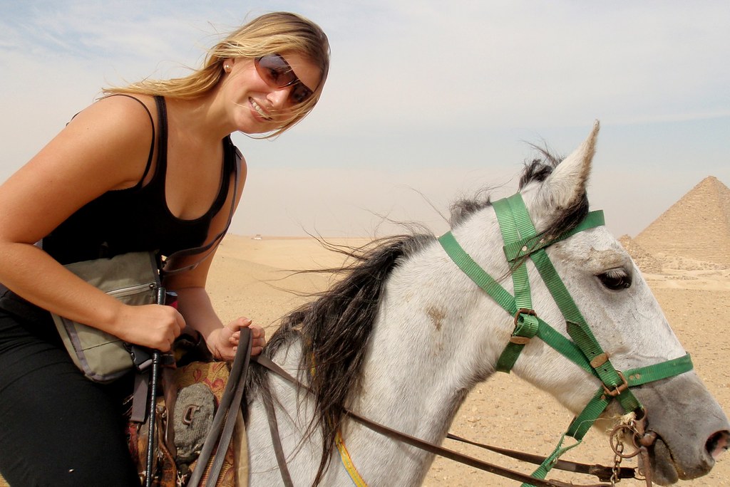Nicole and her pony at the Pyramids