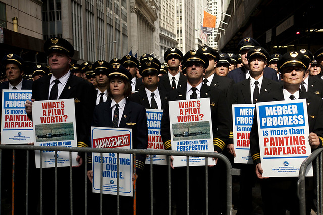 United/Continental pilots march on Wall Street