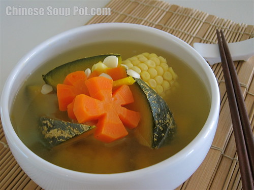 [photo-Kabocha Japanese Pumpkin Carrot Corn Pork Soup]