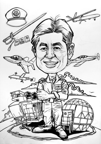 Caricature for Singapore Air Force - pen and brush