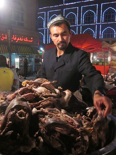 Boiled sheep head, night market, Kashgar.