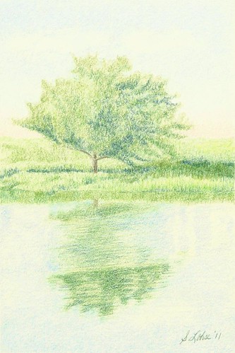 A Fine Day in Green and Blue, colored pencil