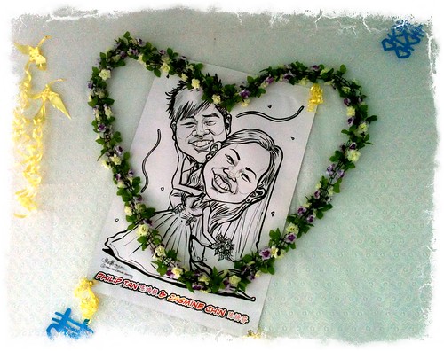 Wedding caricature in pen & brush - on site 1