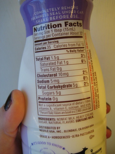 Nutrition Facts Natural Bliss Sweet Cream