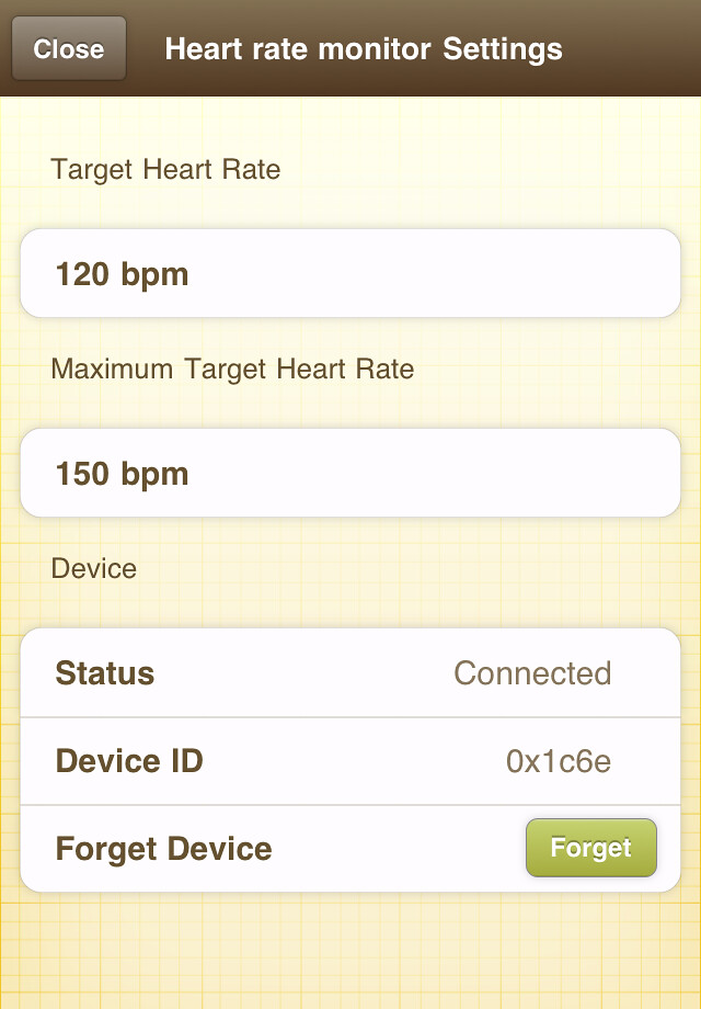 Kinetic heart rate monitor settings
