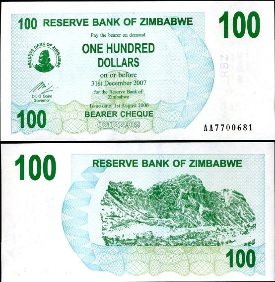 100 Dolárov Zimbabwe 2006, Pick 42