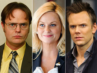 headshots of Leslie Knope, Dwight Schrute, and Jeff Winger from the NBC comedy lineup