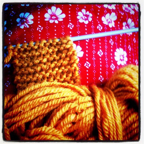 Knitting in a bus.