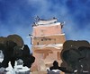 Jedediah Gainer, Drum Tower Beijing, Acrylic, Spay Paint and Charcoal on Canvas, 55 x 47 cm