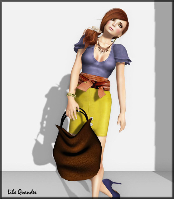 Fashionably Late - The Secret Store - Pencil Skirt - Bamboo - Skirt Prim & Fishy Strawberry Tied Big Belt - Biscuit Brown
