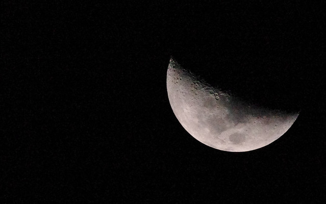 First Quarter Moon Phase - Handheld photo. Distance: 383519km Illuminated: 52.2%