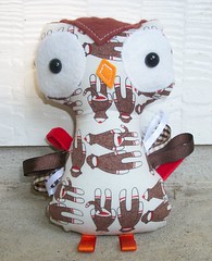Sock Monkey themed Little Owlie Ribbons and Rattle toy