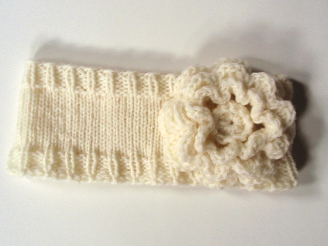 Knitted Headband with Crocheted Flower