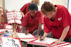 Kaiser RNs Michelle Anders (left) and Dee Powers prepare for strike