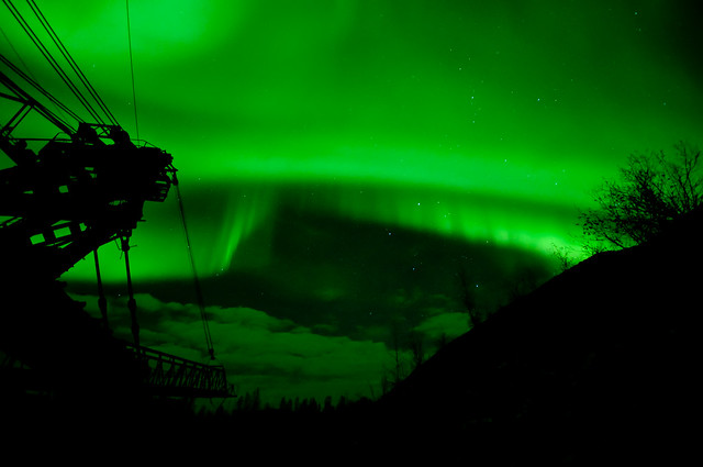 Aurora, clouds, and the old Chatanika gold dredge