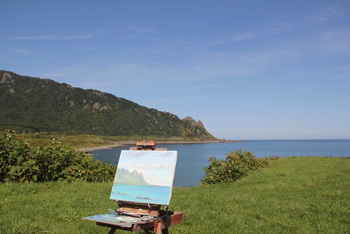 Met an oil painter at Cape Kamui 神威岬で油絵の絵描きさんに遭遇