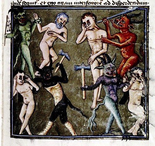Devils scourge and beat the Damned. French c.1450-70. bodl_Douce134 by tony harrison