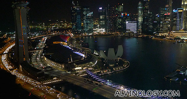 There's some light show on the MBS building featuring F1 cars, can you see them?