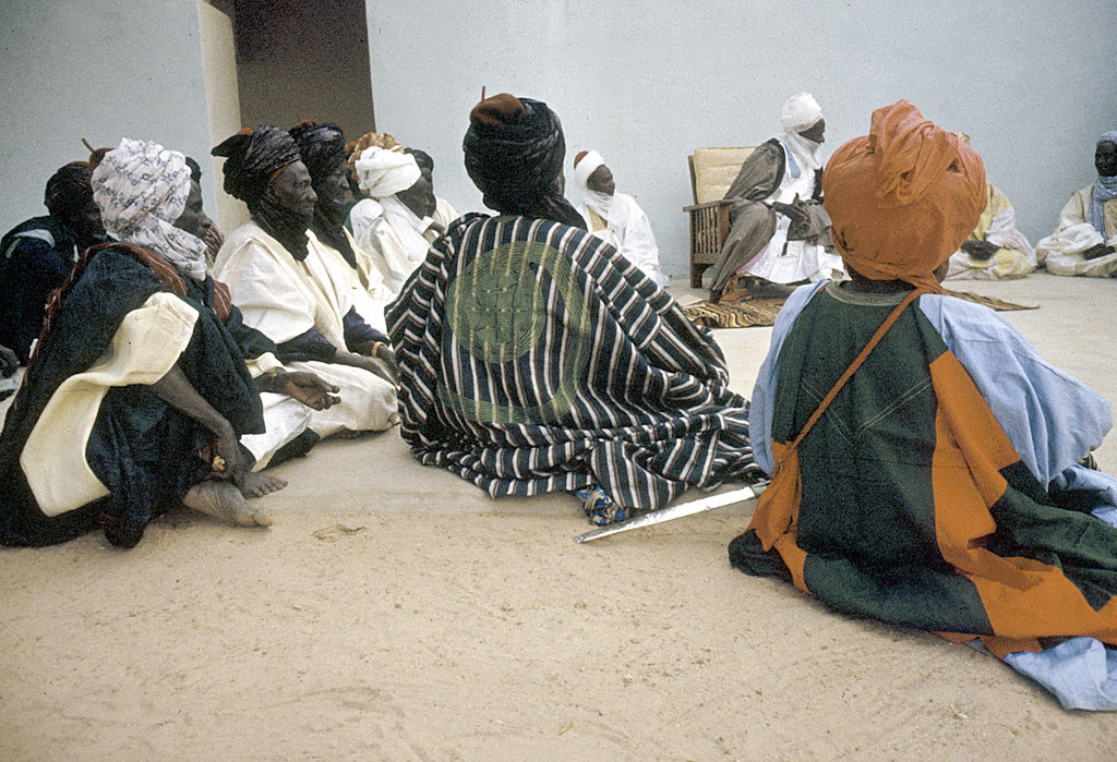 Elite bodyguards of the Emir of Katsina attending a morning greeting ceremony, Katsina, Nigeria. [slide] 1959. eepa_01380 