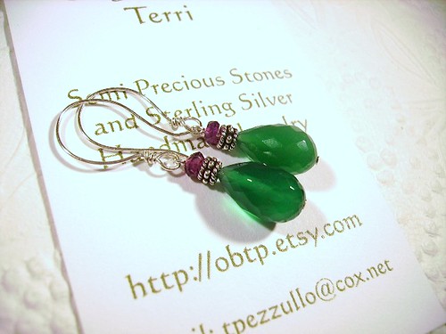 Emerald Green Onyx & Garnet Earrings by OBTP-Jewelry