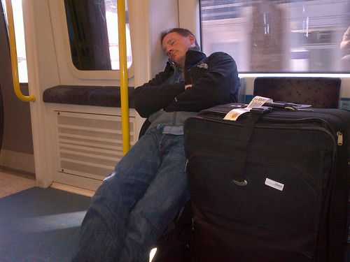 Josh sleeps on the train...