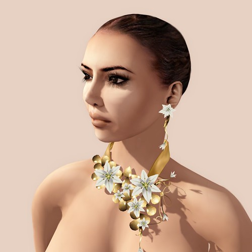 :: PM :: Lily Set Necklace + Earrings - Gold/White