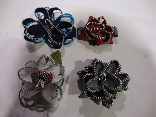 zipper flowers I made (guess which one was my first)