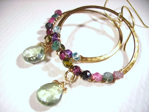 Tourmaline Topaz Brass Vermeil Earrings by OBTP-Jewelry