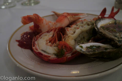 Lobster and oysters on the half-shell in downtown New York City NYC