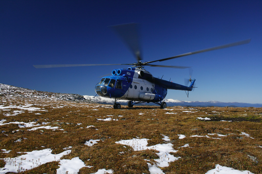 : Mi-8 landed. Altai mountains.