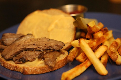 Sauerbraten Sandwich with Mustard and Oven Fries