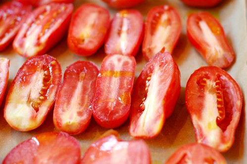 Tomatoes about to go into the oven by Eve Fox, Garden of Eating blog, copyright 2011