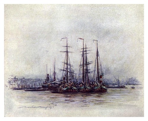 018-Barcazas holandesas cerca de la Torre-The Thames-1906- Mortimer Menpes
