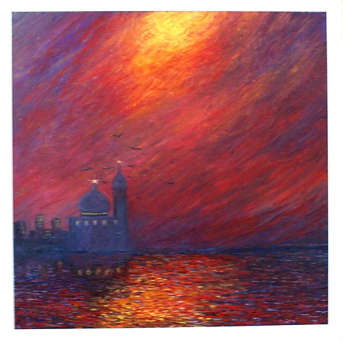 Sunset over the Masjed, 55x55 cm oil on canvas - by moslihh