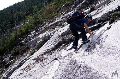 Ascending the lower slabs of Whiteface Ski Slide #3