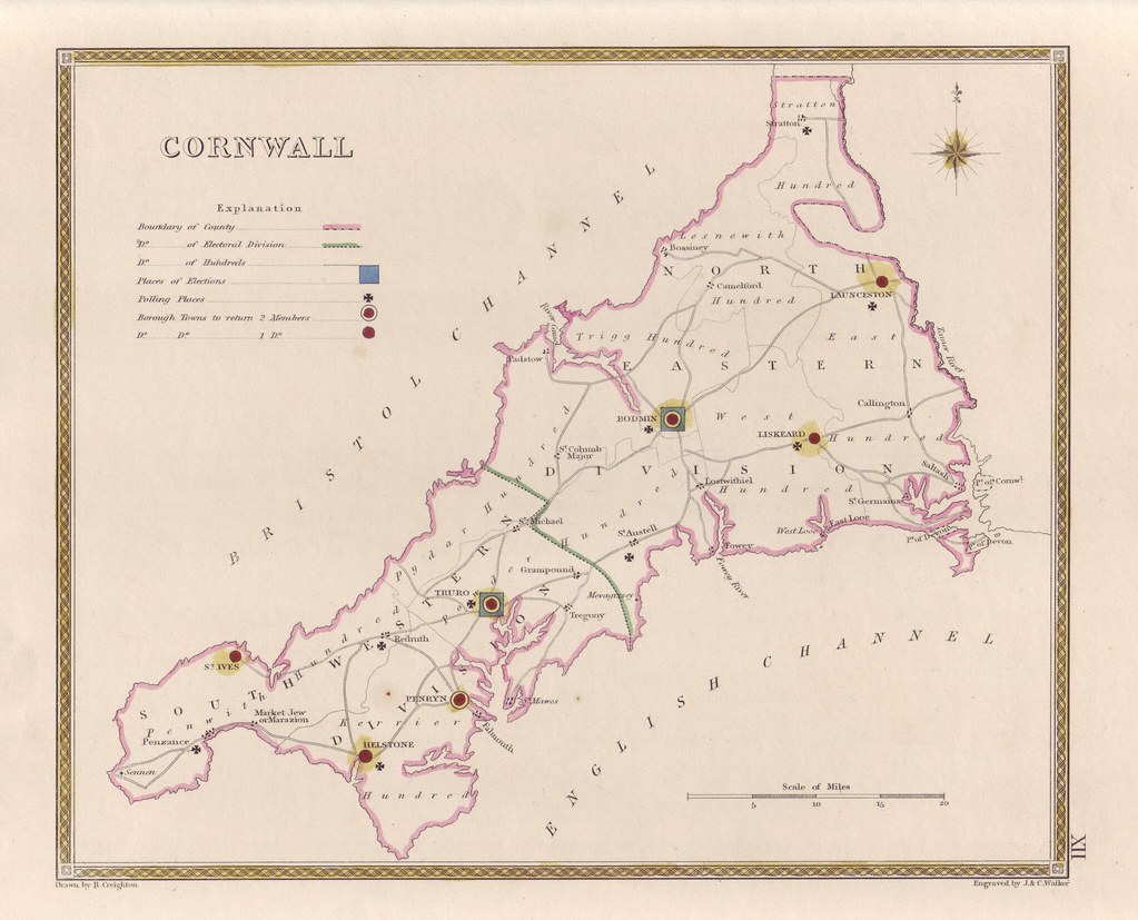 Map of the Parliamentary Boroughs of Cornwall by Robert Creighton, 1835.