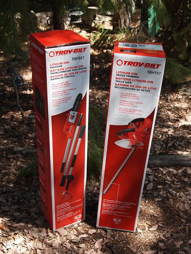 Troy-Bilt battery powered pole trimmer and hedge trimmer