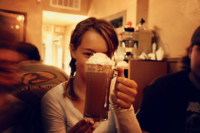 Cassidy and her hot chocolate.