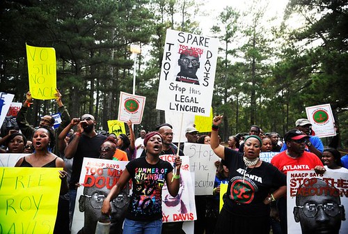 Crowds gathered outside the Jackson, Georgia prison where African American Troy Davis was executed. Davis maintained his innocence throughout the ordeal from 1989 to 2011. by Pan-African News Wire File Photos