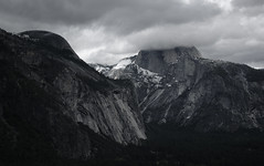 Half Dome in clouds