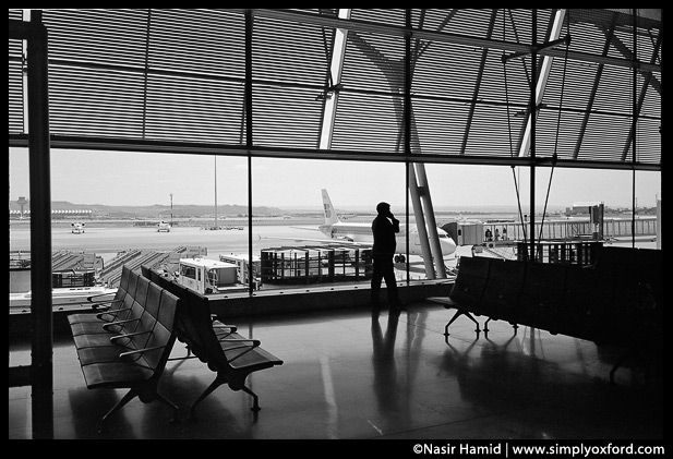 Madrid airport departure lounge.